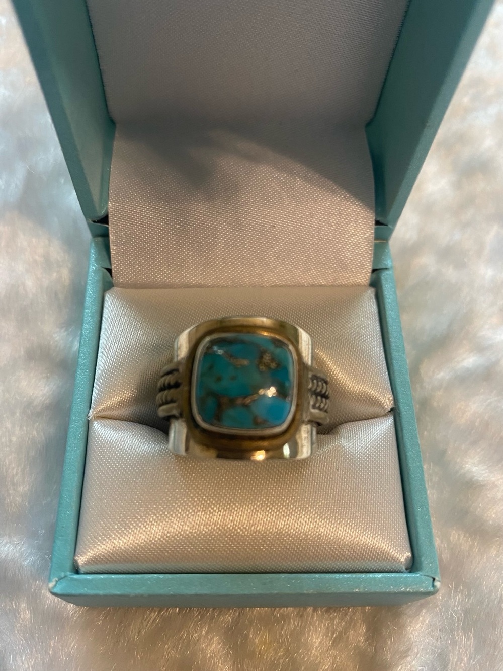 🍀Signed YS 925 India Turquoise Stone Silver & Gold  Ring - Picture 2 of 6
